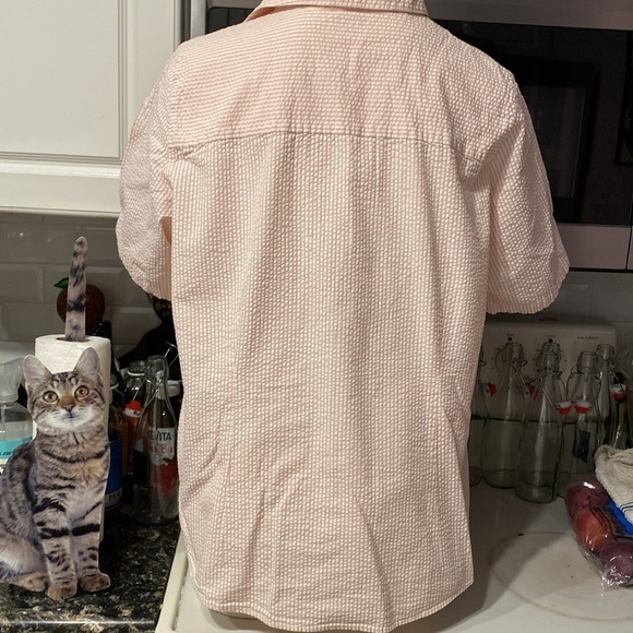 B  LL Bean casual pink stripe button front short sleeve plus size shirt one 1X - Picture 3 of 5